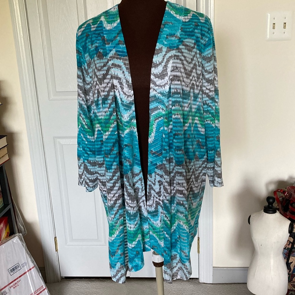 NWOT Easywear by Chico's retro chevron draped sheer jacket